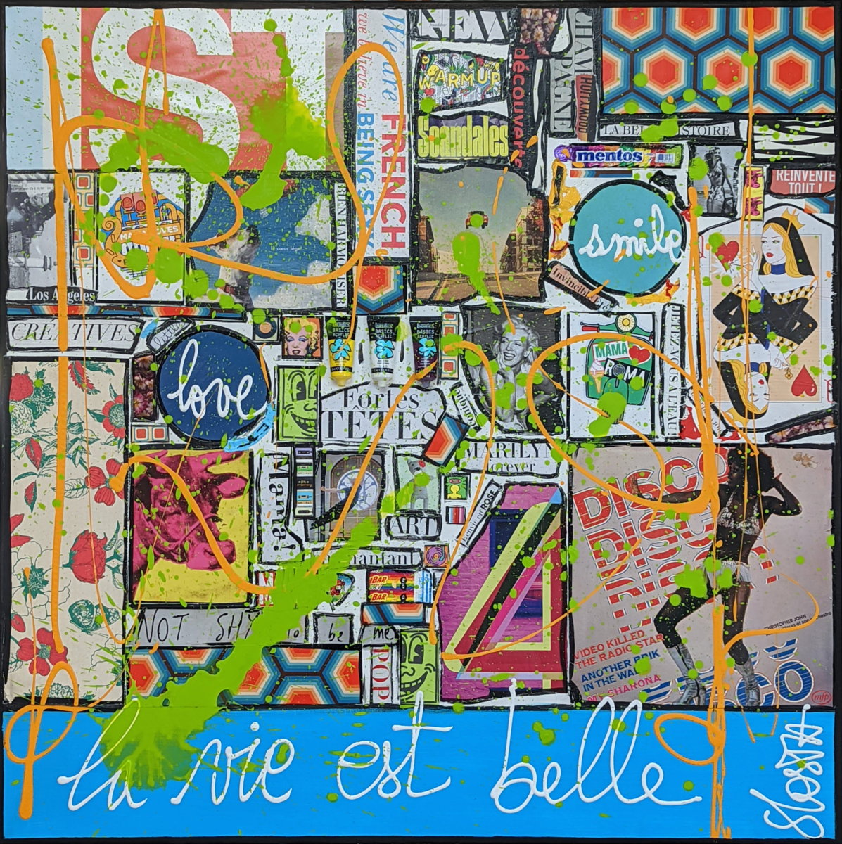 collage, la vie est belle, multicolore Tableau Contemporain, Love, la vie est belle !. Sophie Costa, artiste peintre.