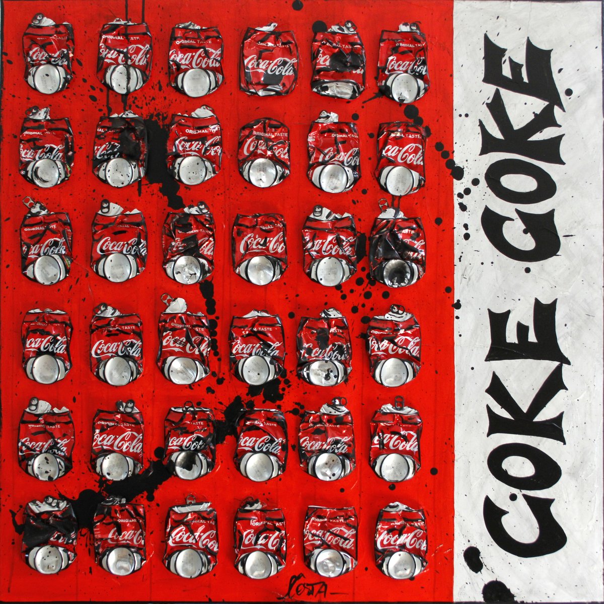cocacola, canetttes, collage Tableau Contemporain, COKE  . Sophie Costa, artiste peintre.