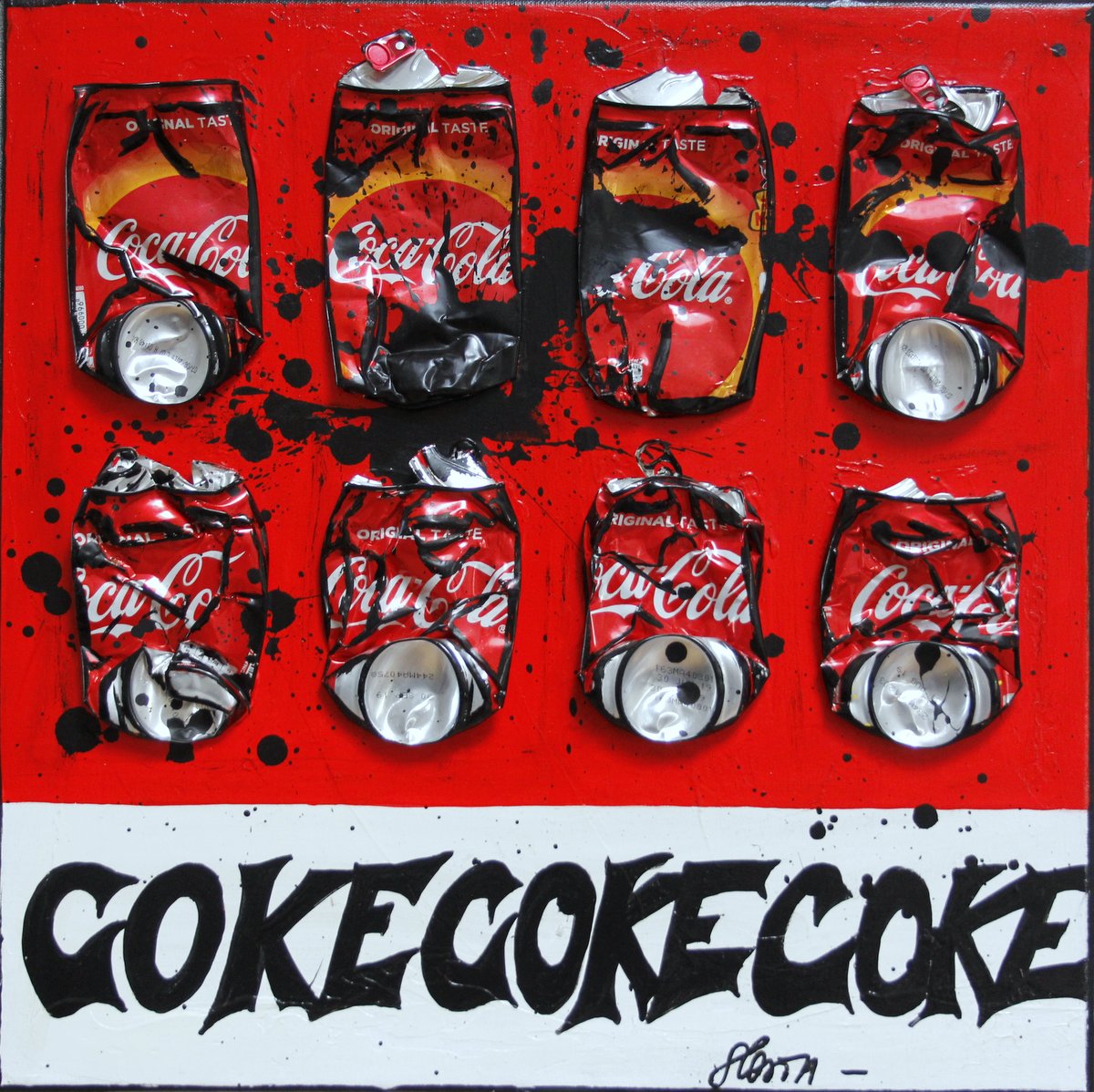 collage, cocacola, rouge Tableau Contemporain, RED COKE . Sophie Costa, artiste peintre.
