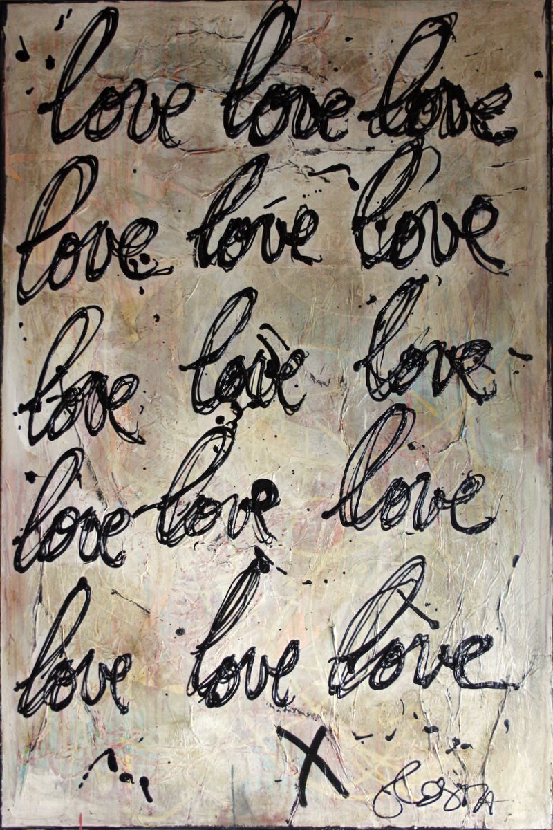 collage, écriture, love Tableau Contemporain, Just Love . Sophie Costa, artiste peintre.