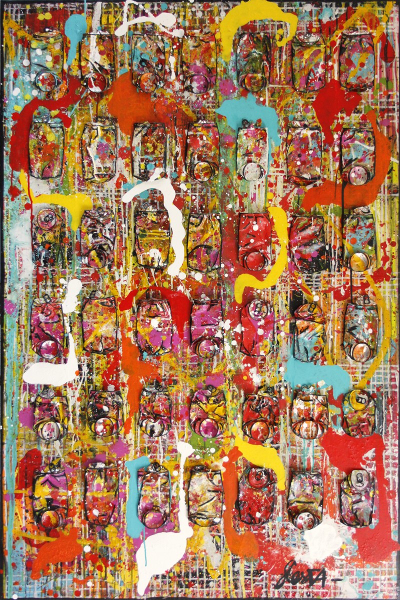 canettes compressées, multicolore, abstrait Tableau Contemporain, Summer is coming.... Sophie Costa, artiste peintre.