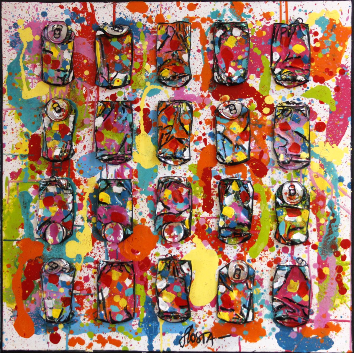 upcycling, collage, colorful Tableau Contemporain, Vital Power. Sophie Costa, artiste peintre.