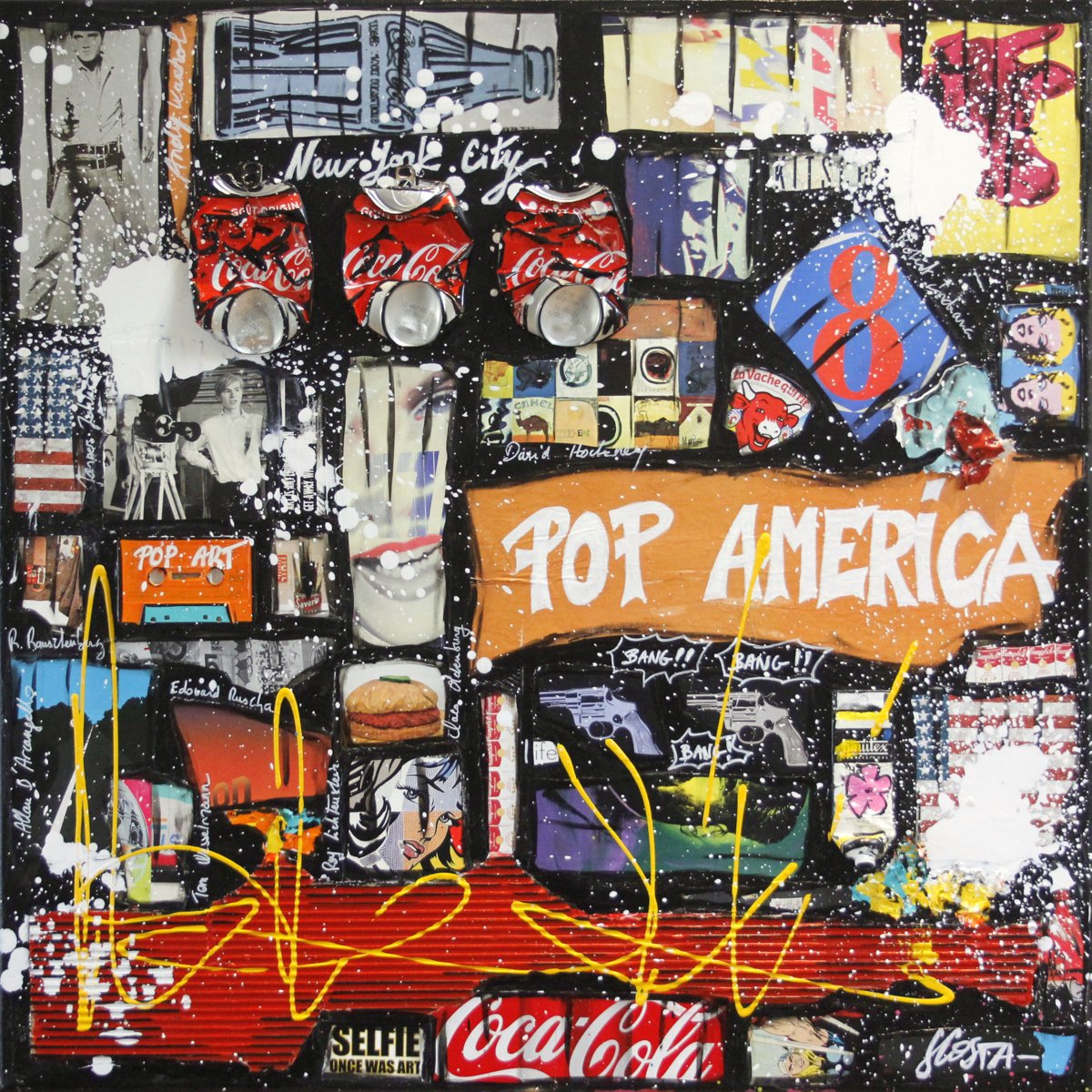 collage, pop art Tableau Contemporain, POP AMERICA # 4. Sophie Costa, artiste peintre.