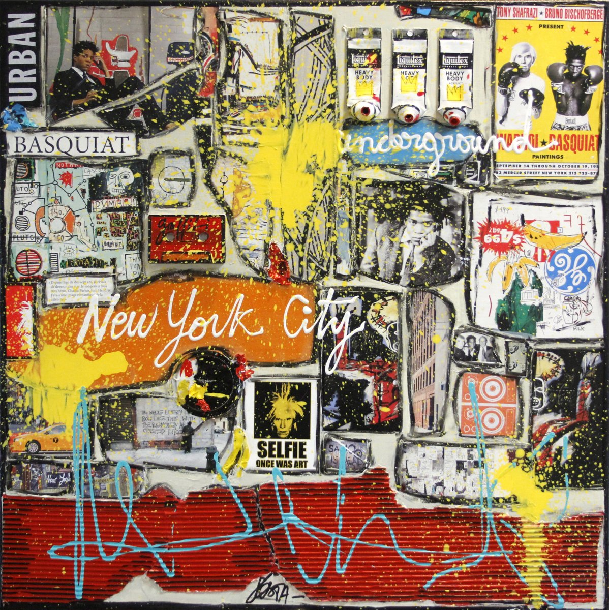 basquiat, collage Tableau Contemporain, NY underground (Tribute to Basquiat). Sophie Costa, artiste peintre.