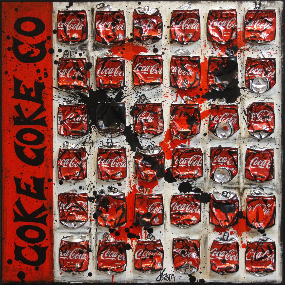 collage, coca cola,  Tableau Contemporain, COKE COKE. Sophie Costa, artiste peintre.