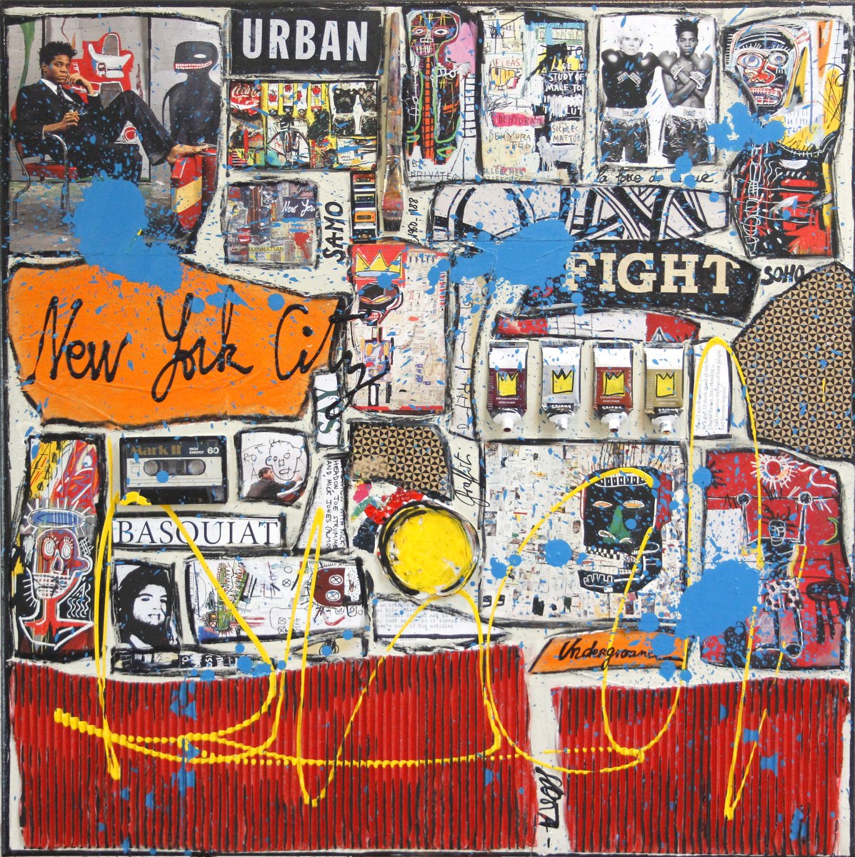 collage, basquiat Tableau Contemporain, Tribute to Basquiat. Sophie Costa, artiste peintre.