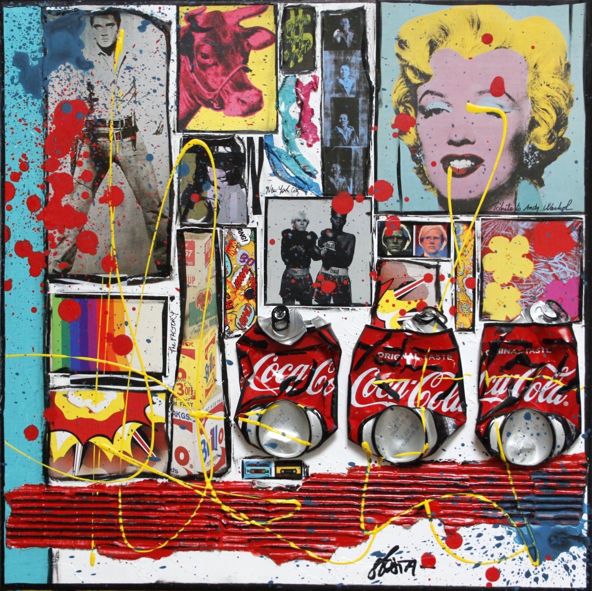 andy waruol, collage Tableau Contemporain, Tribute to Andy Warhol. Sophie Costa, artiste peintre.