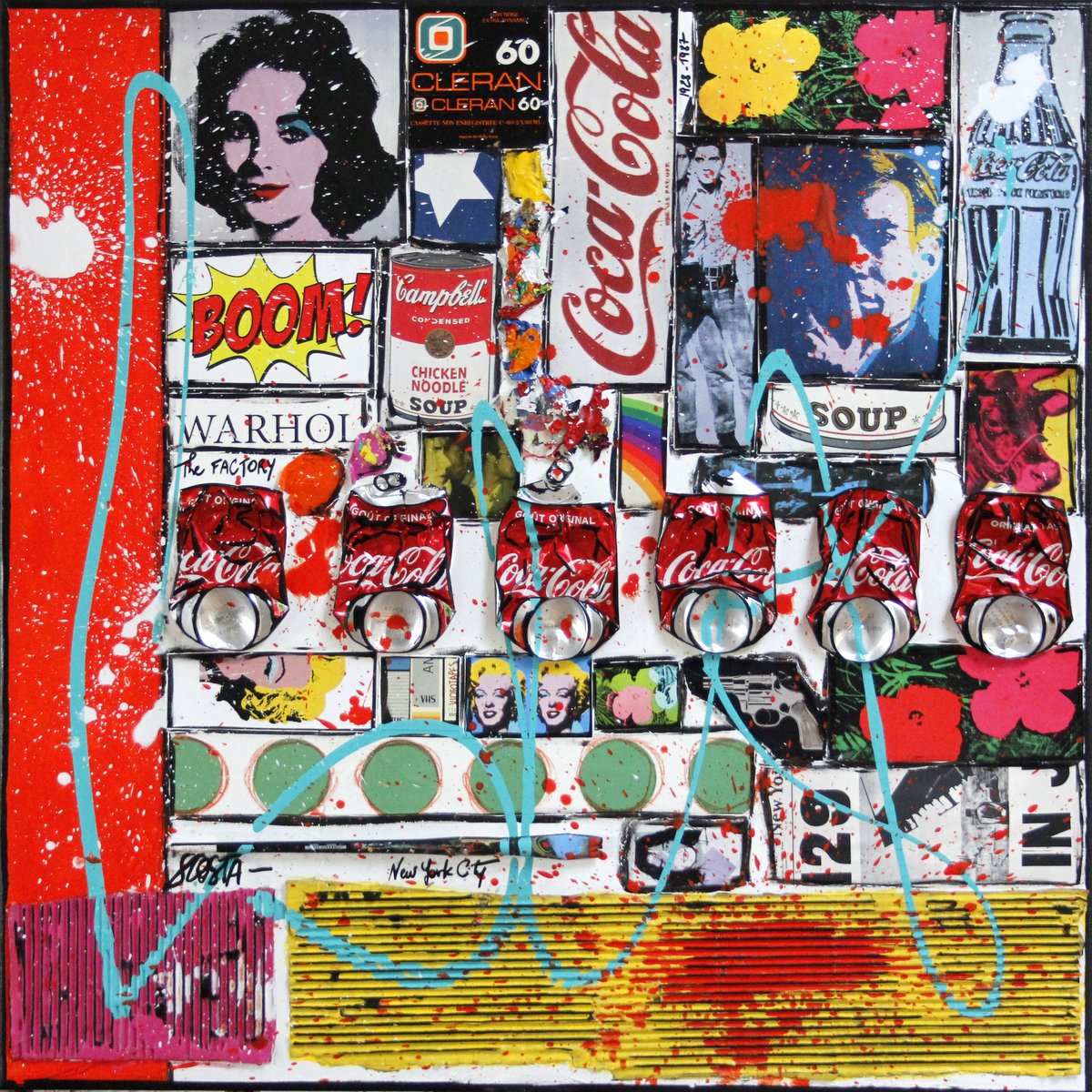 collage, pop art Tableau Contemporain, BOOM !. Sophie Costa, artiste peintre.