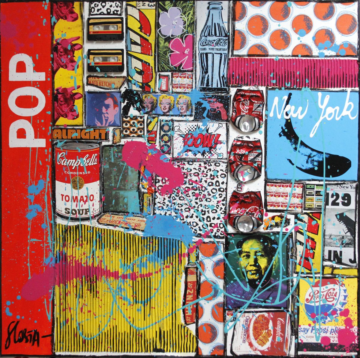 collage, pop art, andy warhol Tableau Contemporain, POP. Sophie Costa, artiste peintre.