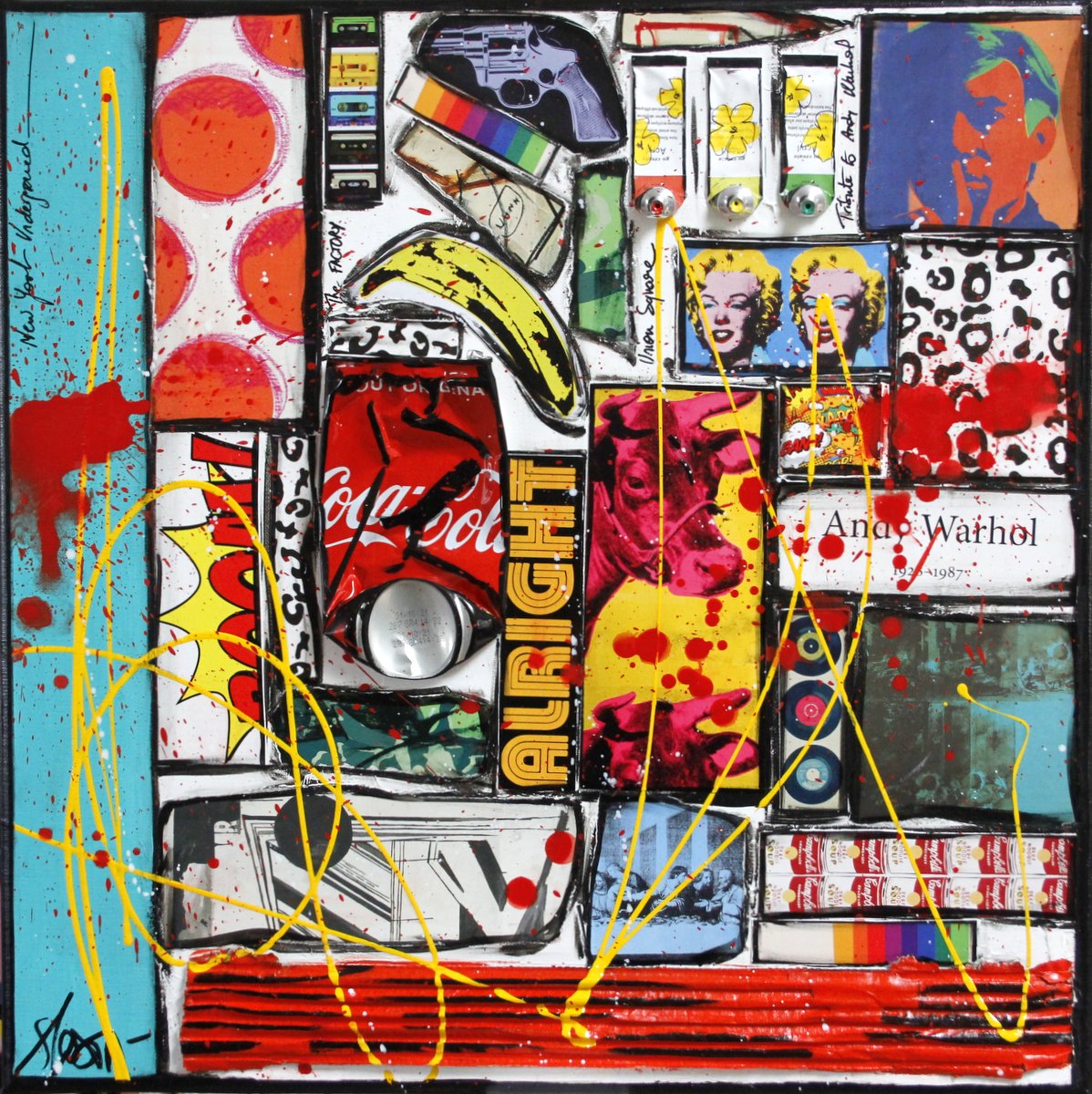 collage, andy warhol Tableau Contemporain, Alright Andy !. Sophie Costa, artiste peintre.