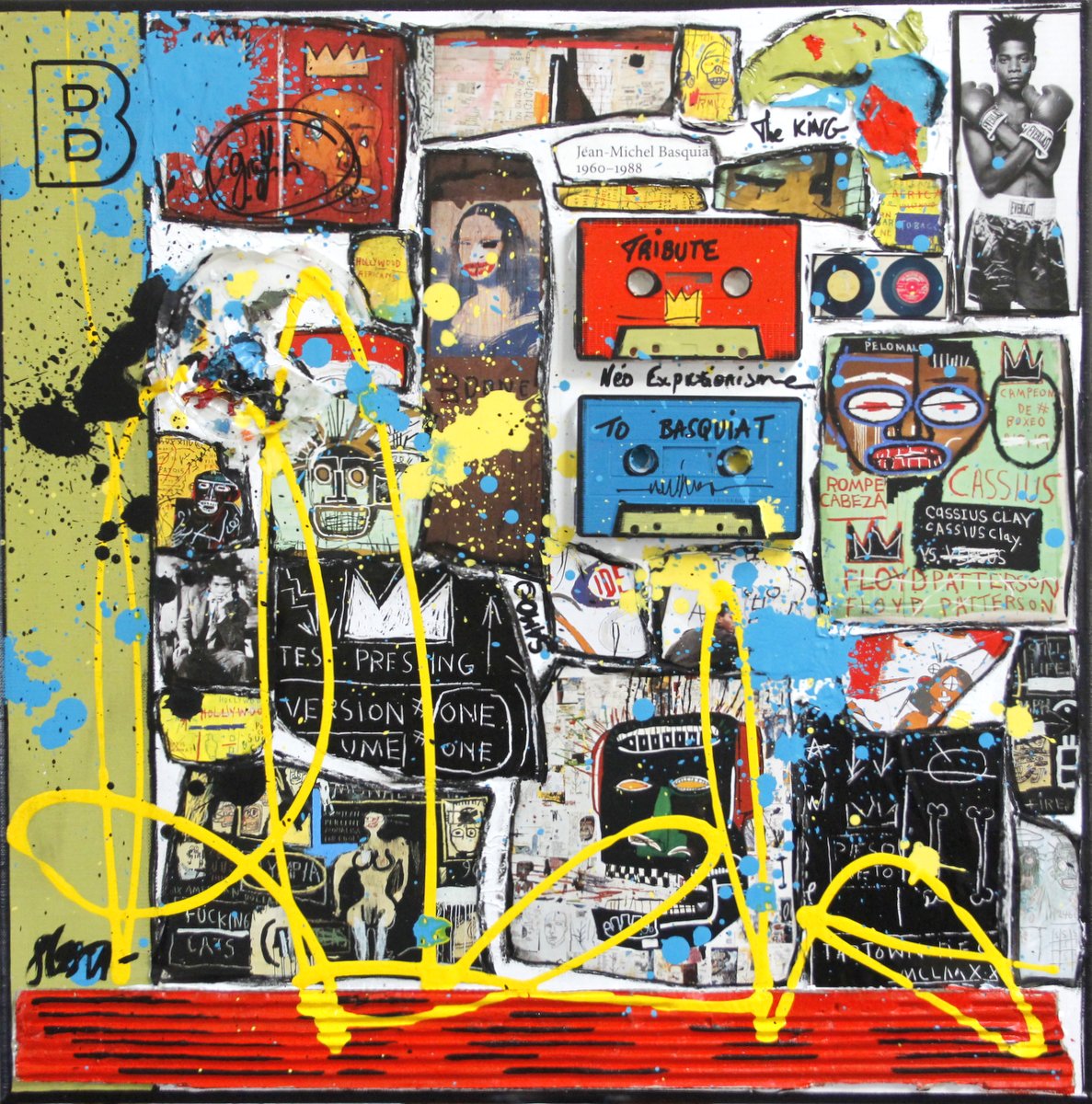 basquiat, collage, multicolore Tableau Contemporain, B comme Basquiat. Sophie Costa, artiste peintre.