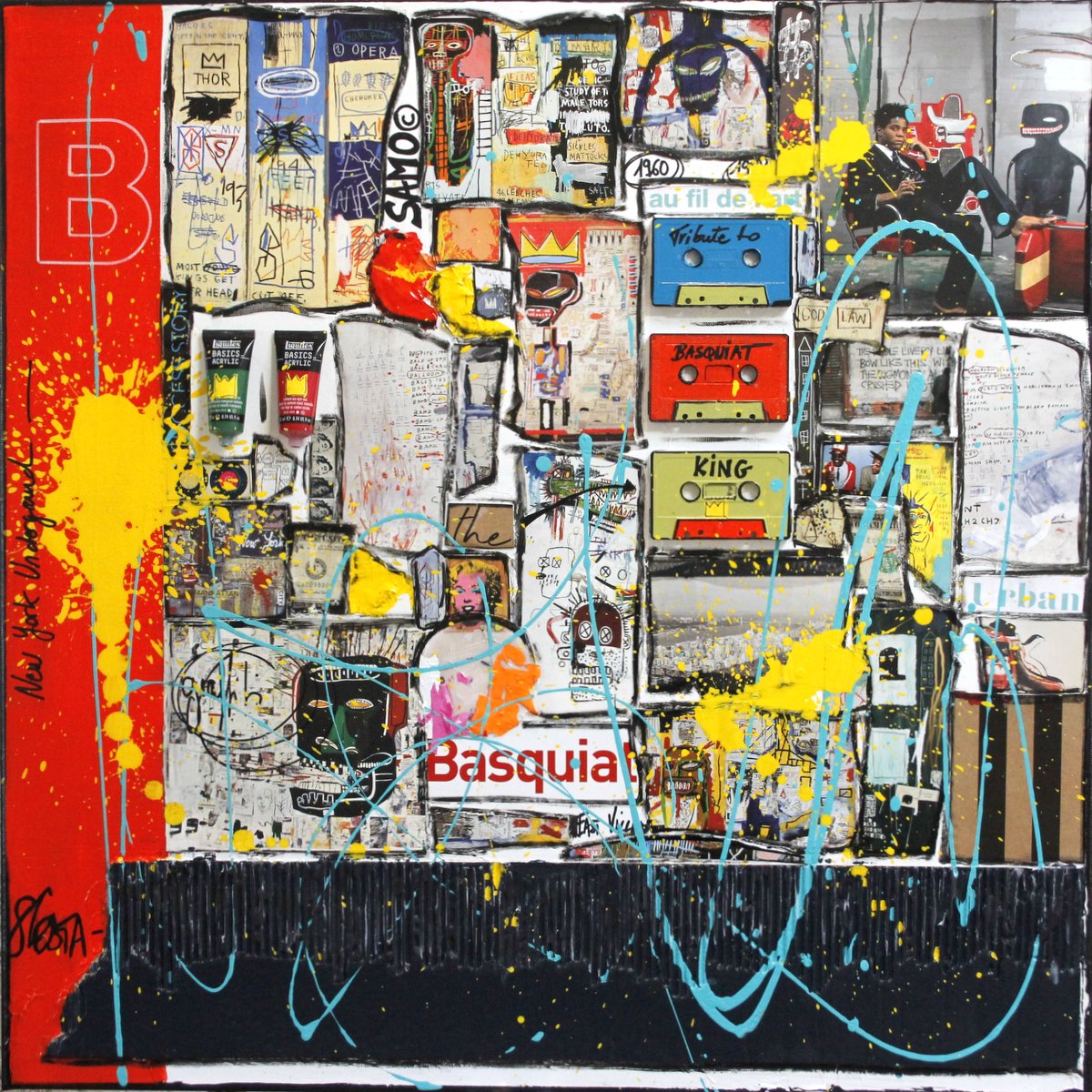 collage, basquiat, multicolore Tableau Contemporain, B. Sophie Costa, artiste peintre.