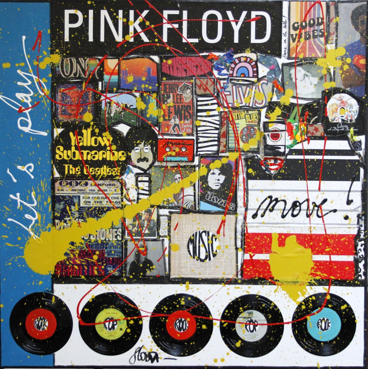 collage, music, rock , pink floyd, vinyle Tableau Contemporain, Let&#039;s play !. Sophie Costa, artiste peintre.