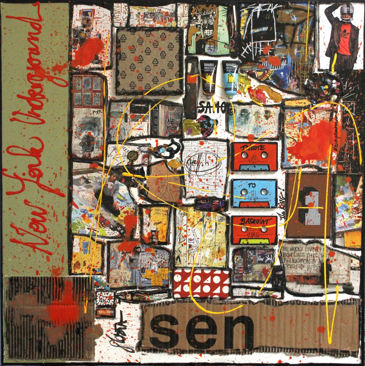 collage, basquiat Tableau Contemporain, Basquiat underground. Sophie Costa, artiste peintre.