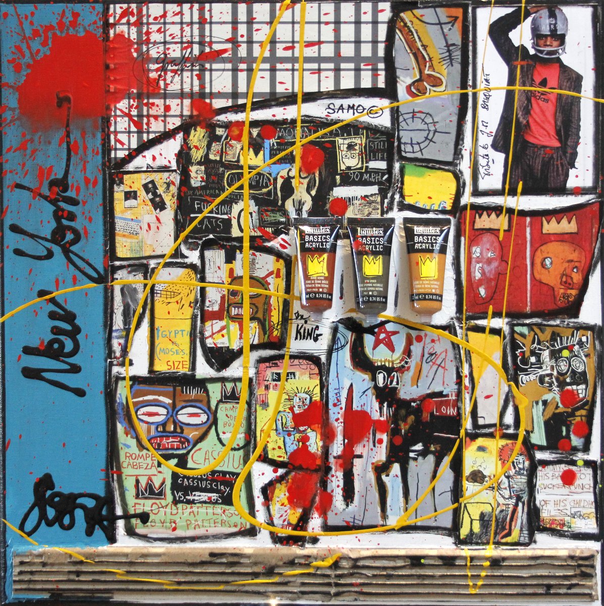 collage, basquiat, multicolore Tableau Contemporain, Basquiat, NY. Sophie Costa, artiste peintre.
