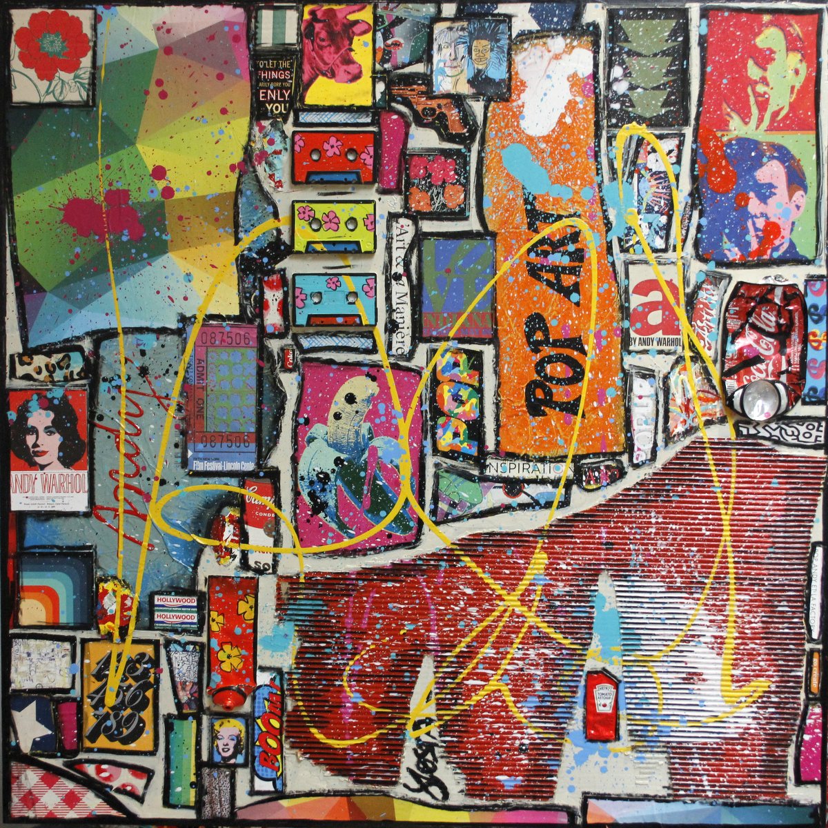 collage, pop art, multicolore Tableau Contemporain, POP ART. Sophie Costa, artiste peintre.