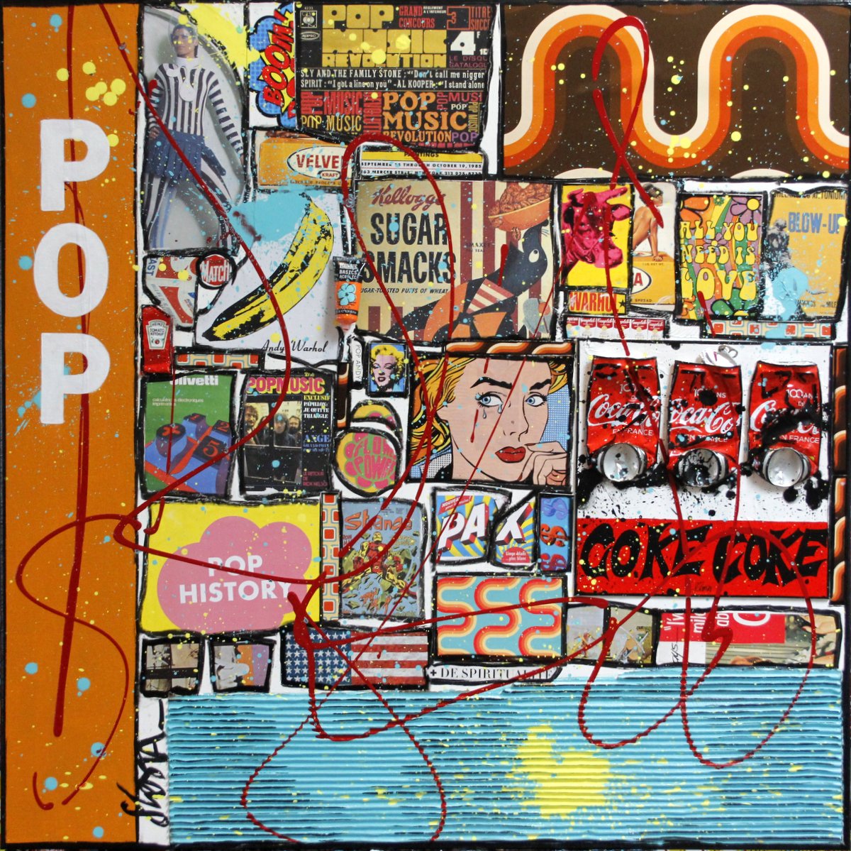 pop, vintage, collage, multicolore Tableau Contemporain, VINTAGE POP. Sophie Costa, artiste peintre.