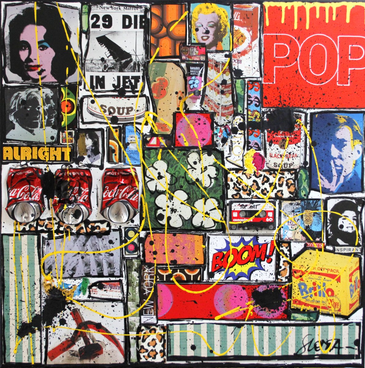 collage , pop art, multicolore Tableau Contemporain, POP FOREVER. Sophie Costa, artiste peintre.