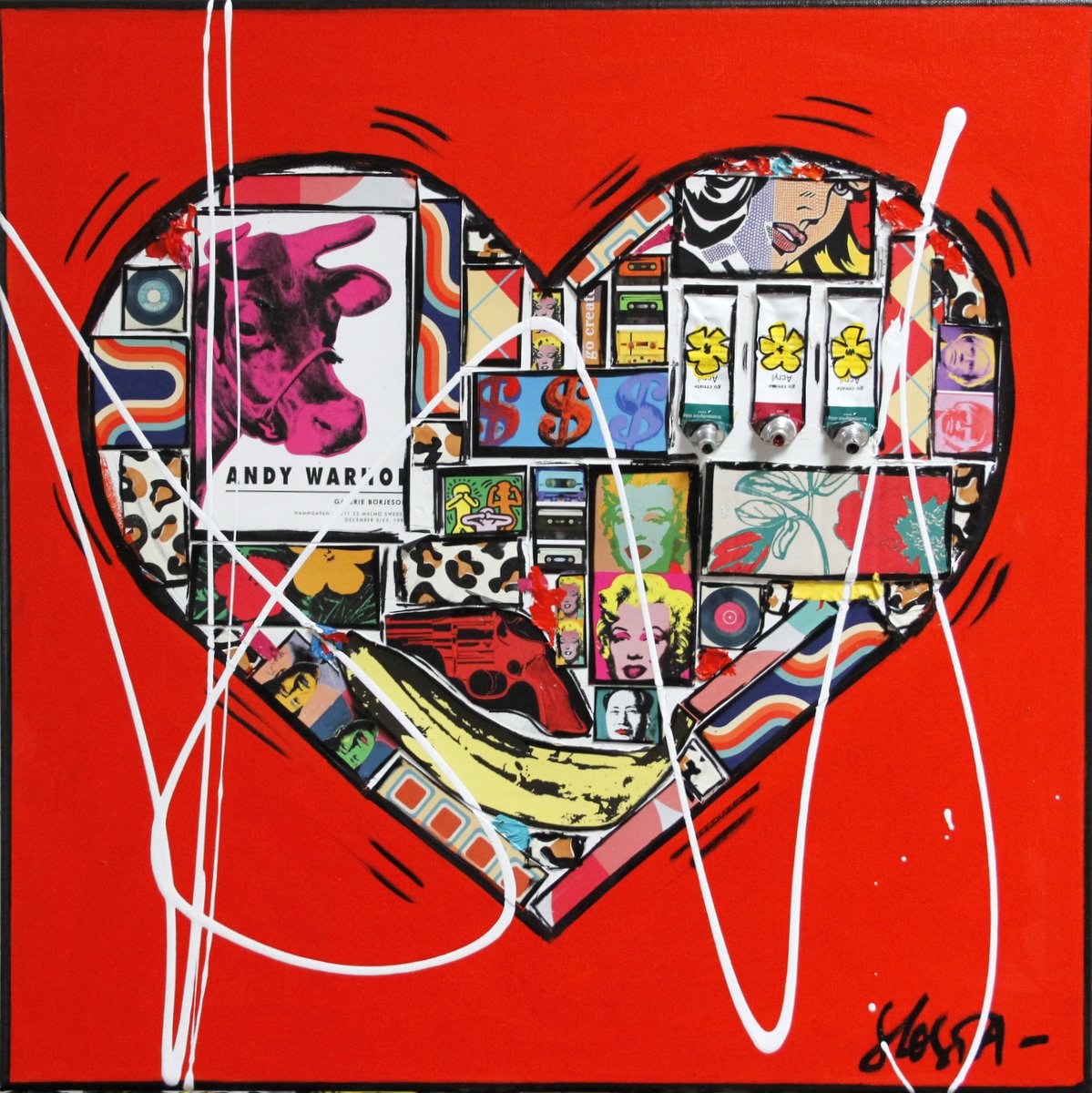 collage, pop, coeur, heart Tableau Contemporain, Pop He(art) 2. Sophie Costa, artiste peintre.