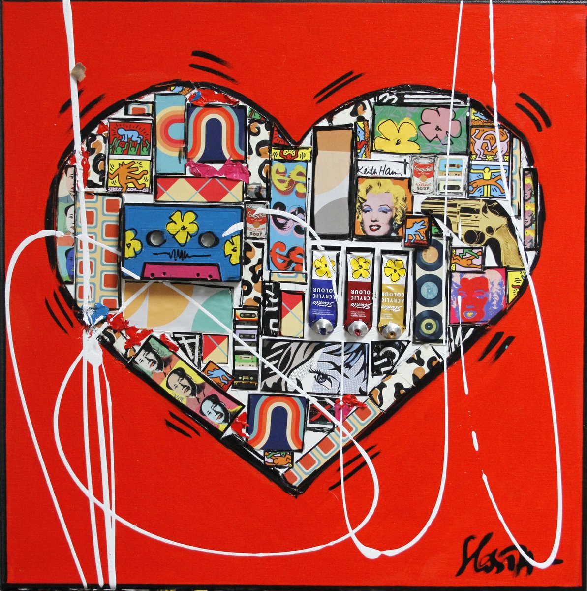 collage, pop, coeur, heart Tableau Contemporain, Pop He(art) 1. Sophie Costa, artiste peintre.